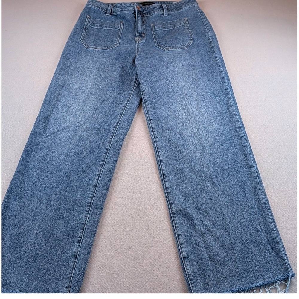 Sanctuary‎ Denim Marine Full Length Jeans 32 Wide Leg Medium Wash Frayed Hem